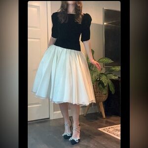 Vintage 1980’s Black Velvet & Tulle Gown With Stunning Low Back + Bow Medium